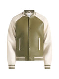 Manière De Voir Guy in olive/cream contrast leather bomber jacket