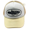 Corteiz Vintage Cream and White Trucker Hat with Oval Cruise Ship Graphic