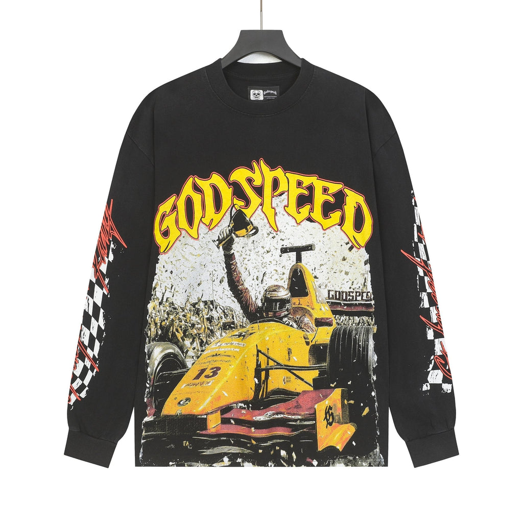Godspeed Washed Black Racing Graphic Long-Sleeve T-Shirt