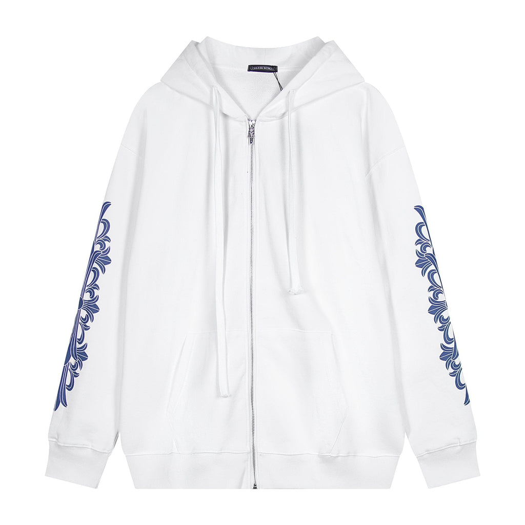 Chrome Hearts Blue Sleeve Graphic Zip Hoodie