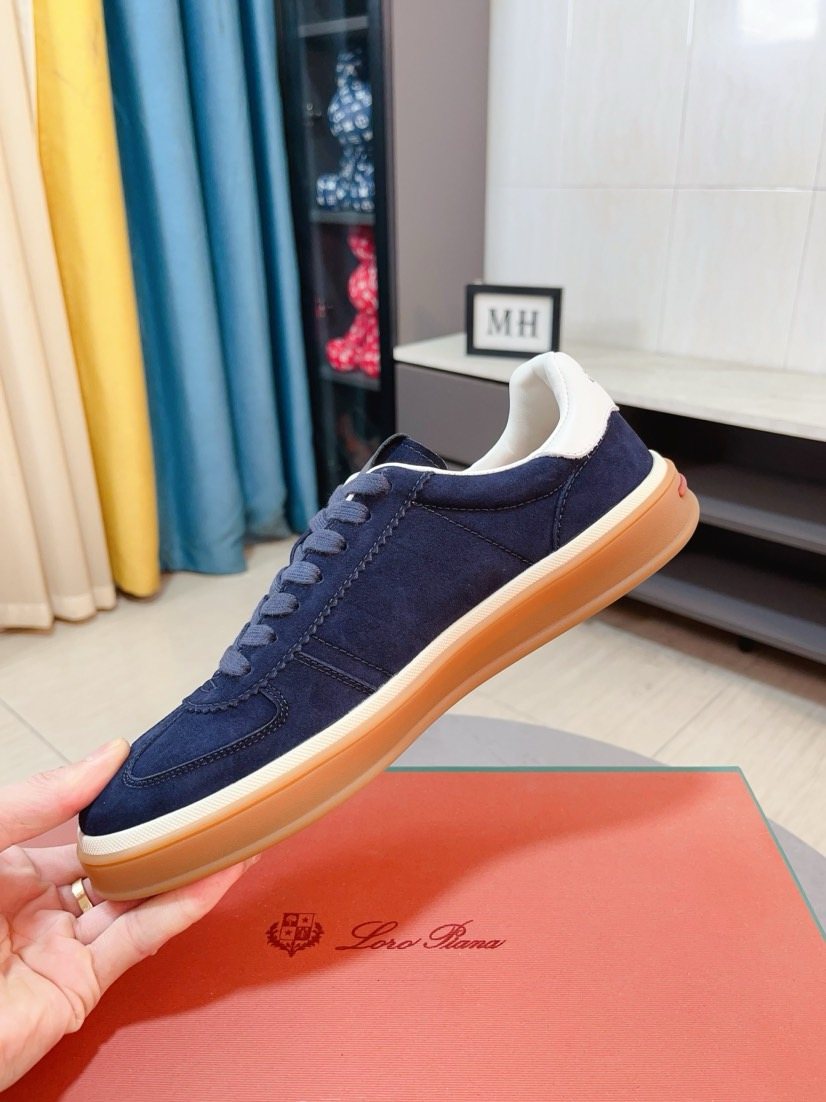 Loro Piana Contrast-Heel Lace-Up Sneakers